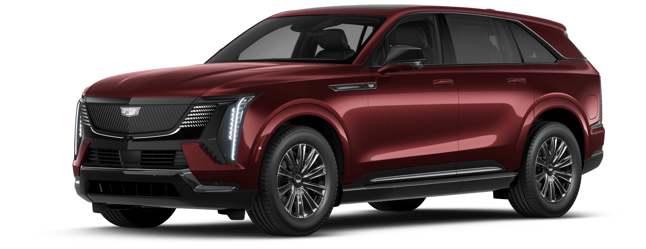 2026 Cadillac Escalade IQ in deep red, front three-quarter view